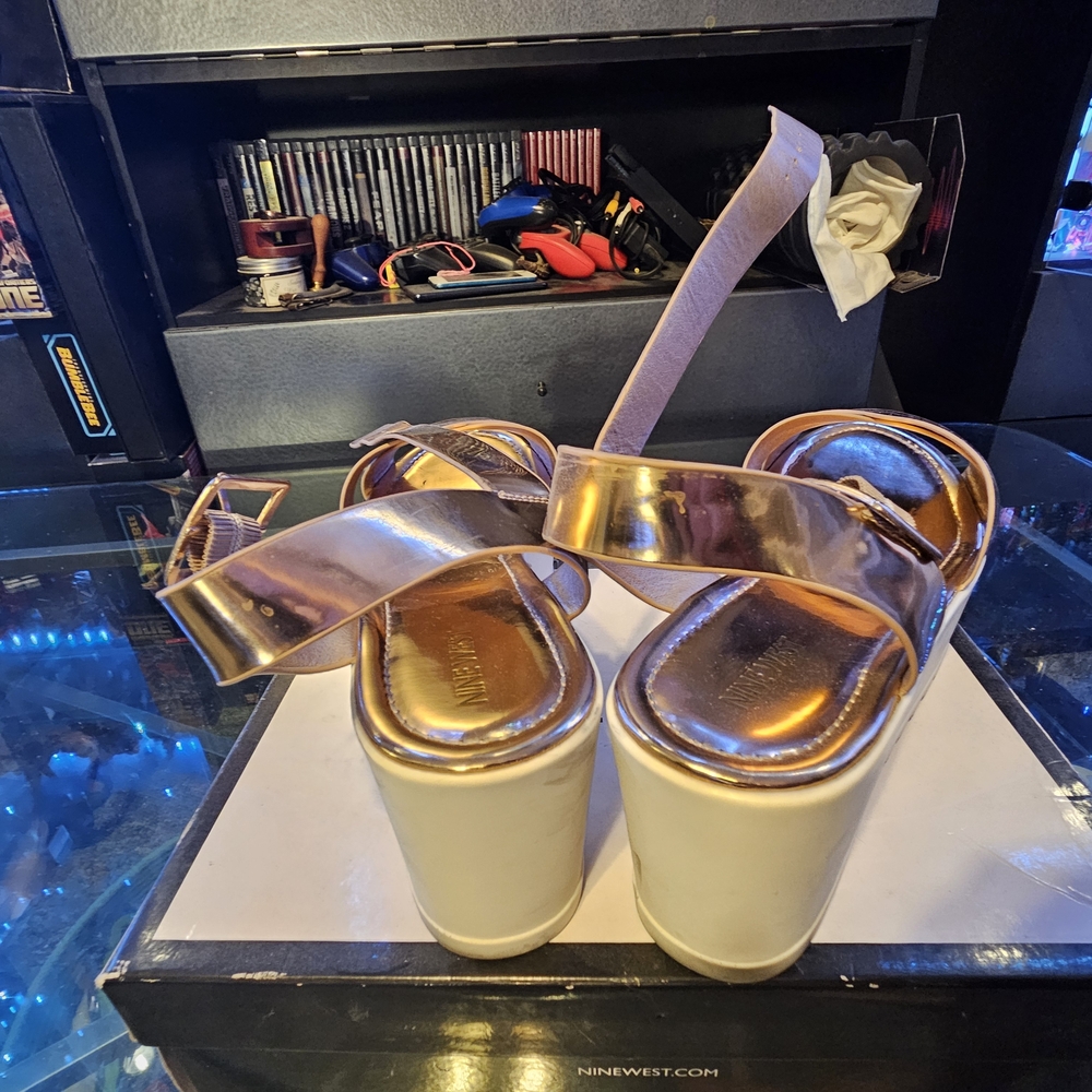 Nine West Gold and White Women's Platform Sandals